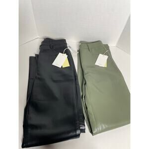 NEW Wilfred Aritzia Melina High Rise Faux Leather Pants Black Olive Green 00